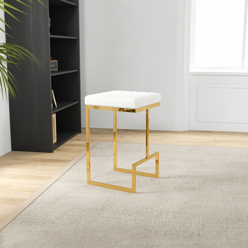 Eicholtz Upholstered Counter Stool with Metal Frame, Counter Stool (25.5" Seat Height), Beige Boucle