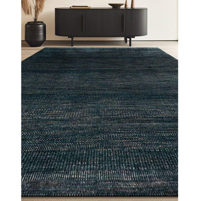 Wool Geometric Area Rug in Green/Charcoal