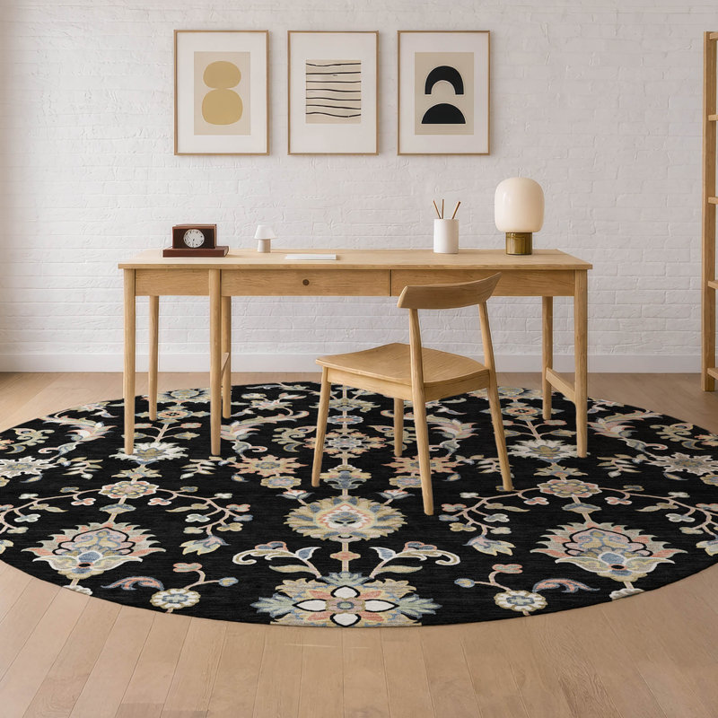 Machine Washable Indoor/Outdoor Chantille ACN2585 Traditional Rug, 8' Round, Black