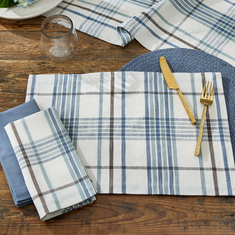 Abbott Plaid Blue Napkin Set Of 4, Blue, Plaid
