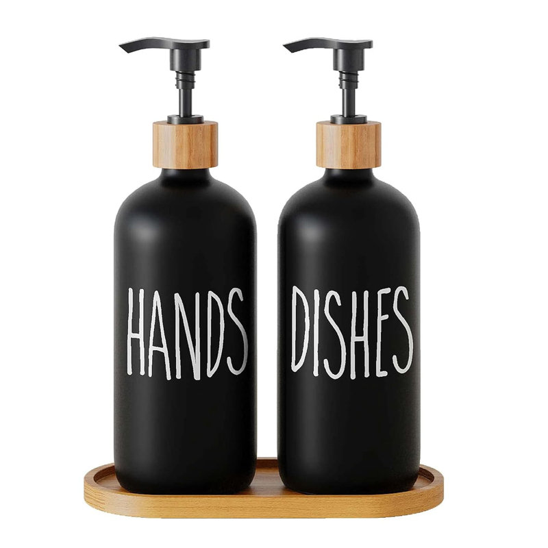 Glass Soap Dispenser for Kitchen & Bathroom Sinks | Modern Farmhouse Decor, Black