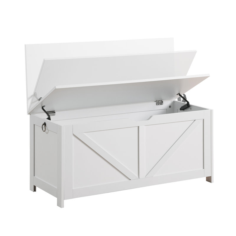 Banc de rangement pour hall d'entrée rétro avec plateau rabattable, White