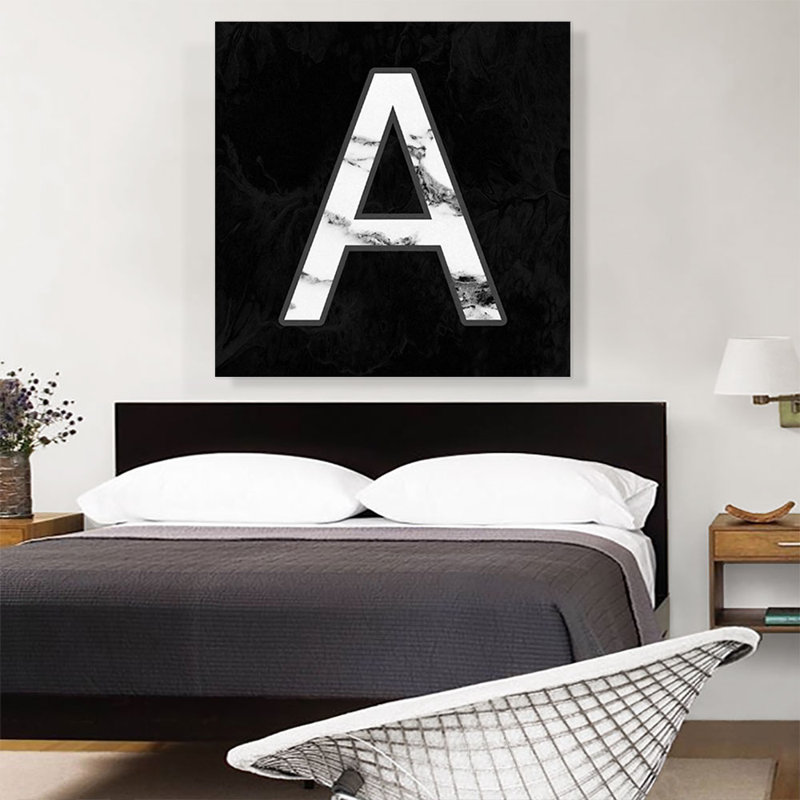Classy Black White Marble Alphabet, lettre A - reproduction d'art textuel sur toile tendue, H 36 po x l 36 po x 1,5 po