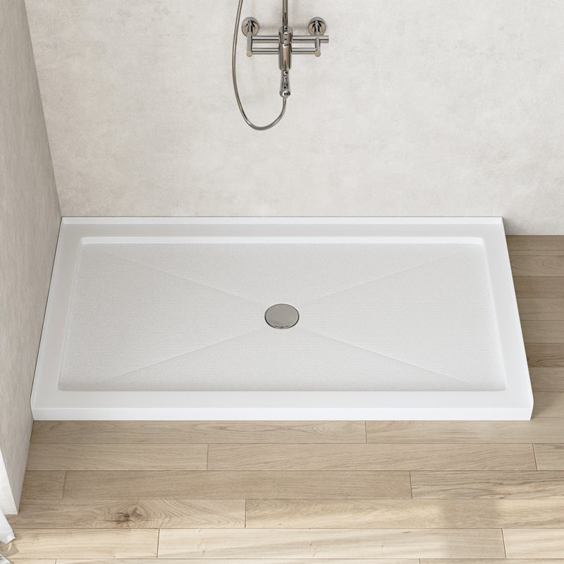 DeerValley 60" x 32" Shower Base in White with Single Threshold Shower Pan, Non-slip Design, 3.5" H x 60" W x 32" D