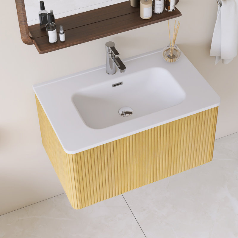 Meuble-lavabo mural simple 30 po avec comptoir intégré en céramique blanche, 30", Jaune
