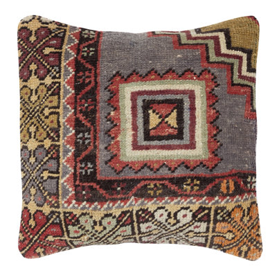 16"x16" Vintage Wool Cushion Cover. Handknotted Rug Pillow. Ethnic Home Decor. Turkish Throw Pillow