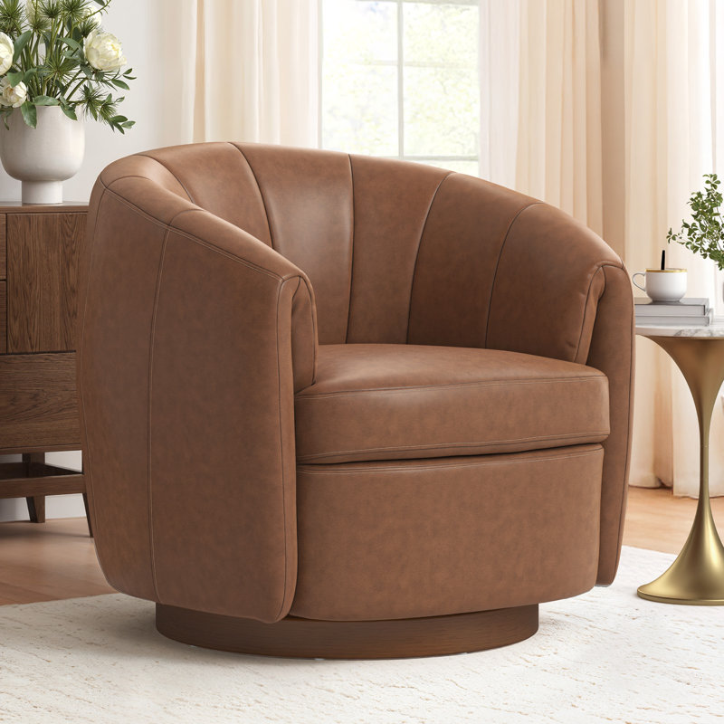 Fauteuil demi-tonneau pivotant en cuir Seraphina, Brun
