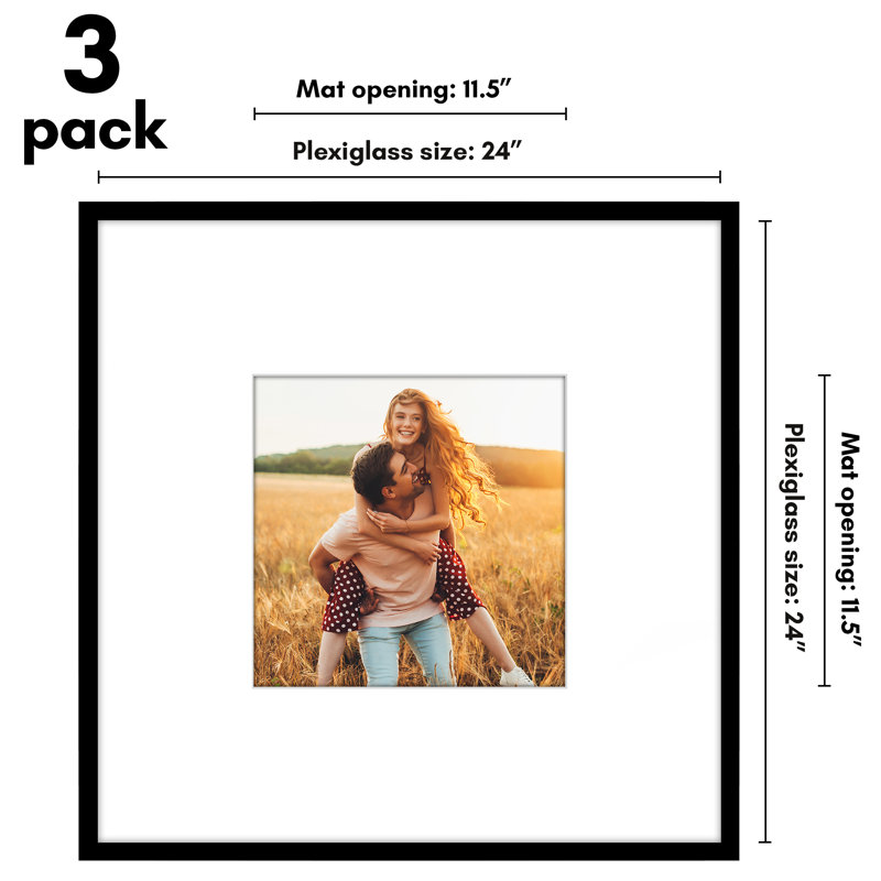 Cadre photo 24 x 24 - Utiliser comme cadre 12 x 12 avec passe-partout ou cadre 24 x 24 sans passe-partout - Cadre photo noir mince