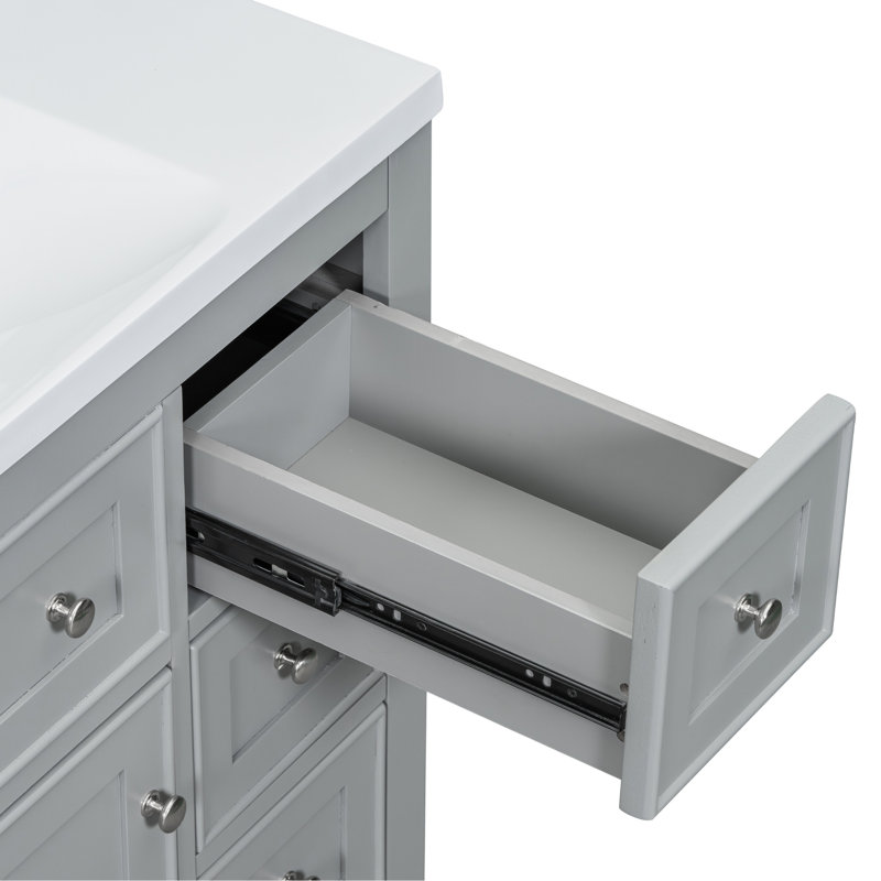 Meuble-lavabo gris avec lavabo - Armoire en bois massif de 36 po, 6 tiroirs, tablette réglable, option de décoration moderne