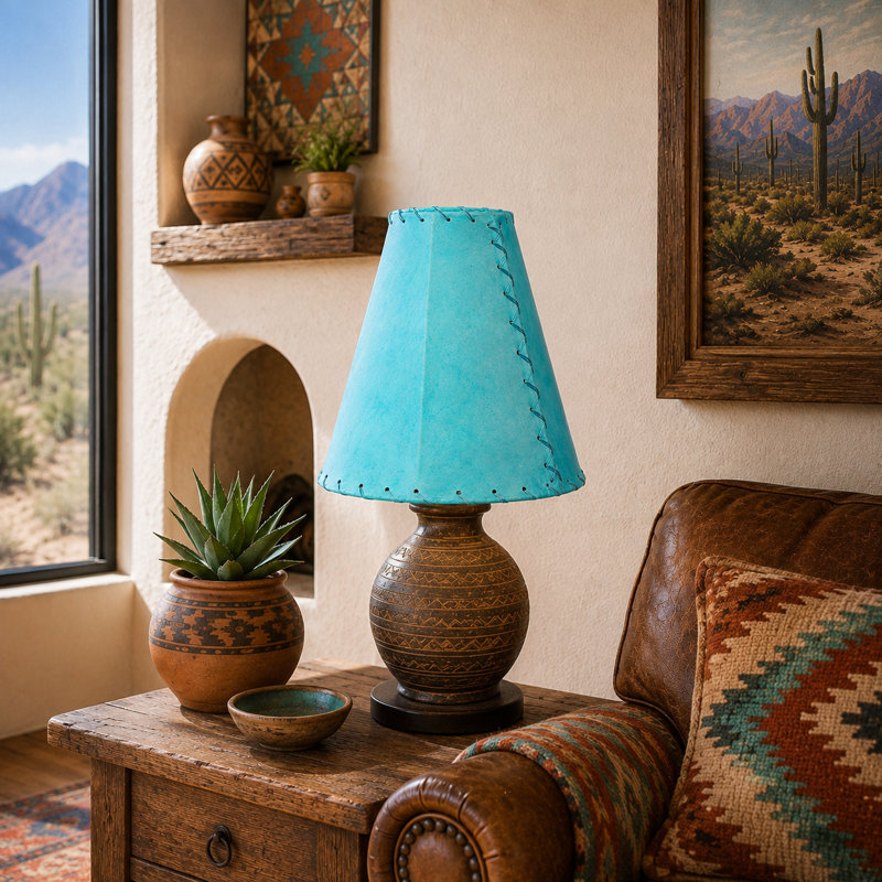 Gradon Rawhide Lampshade in Turquoise