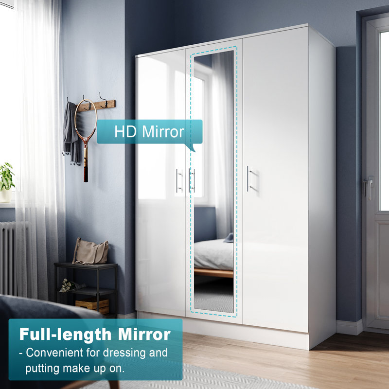 Modern Multi-Door Wardrobe with Mirror and Multi-Level Storage, White