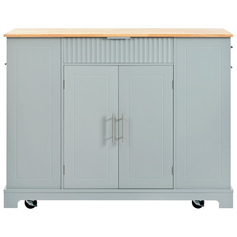 Versatile Fluted Kitchen Island With Advanced Storage And Functionality, Brown/Gray Blue