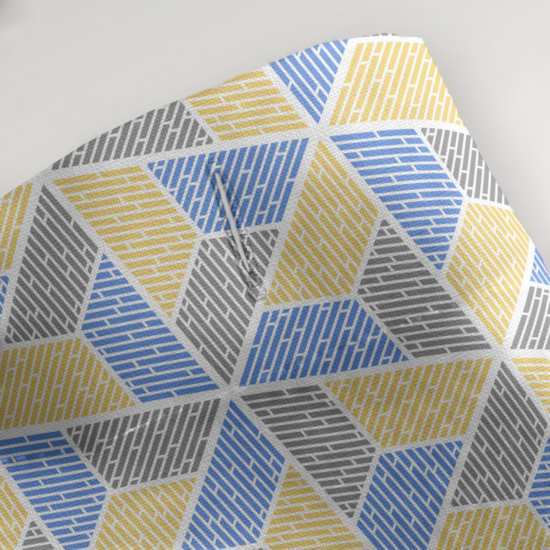 Rideau de douche simple trapézoïde, Bleu / jaune / gris