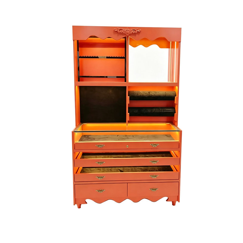 39.37"Off-White Multi-layer Solid Wood Double-sided Multi-drawer Console Display TableOrange Solid Wood Jewelry Storage Console Display Cabinet