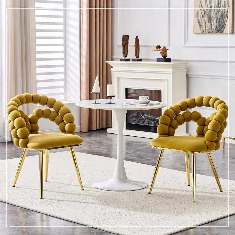 Chaises de salle à manger en velours, Jaune