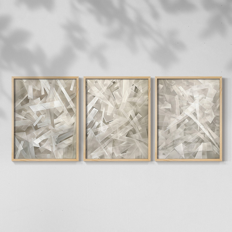 Abstract  Series  XIX  -Set Of 3 Framed Giclee Prints -Ready to Hang, 10" H x 8" W, Natural Framed