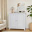 Armoire de rangement à double porte avec boutons argentés, design Mid-Century moderne, buffet autoportant pour la vie, la cuisine, la salle de bain et le couloir