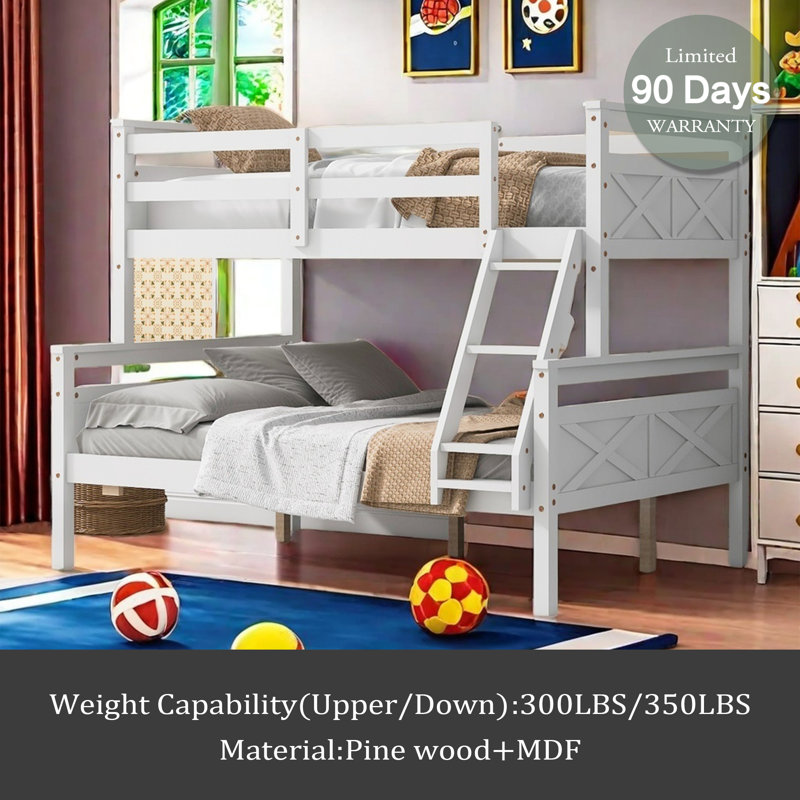 Lit simple superposé au-dessus d'un lit double avec échelle, barrière de sécurité, parfait pour la chambre à coucher, Blanc