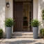Grand pot de fleurs intérieur / extérieur en résine moucheté gris avec soucoupe et écran de drainage (ensemble de 2)-2005256510-2020441378-2020441385