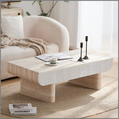 Table basse avec plateau en faux marbre, table basse moderne Mid-Century avec tiroir cannelé, table basse de salon, bureau