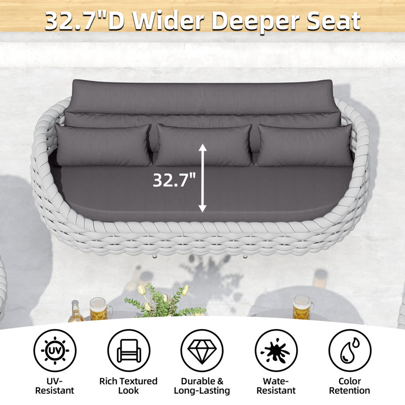 Ensemble de conversation d'extérieur en aluminium tissé à la main avec cordes en polyester 5 pièces pour 5 personnes avec coussins et table pour véranda