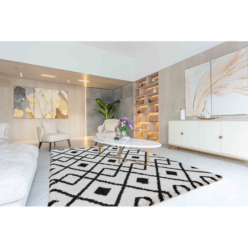 Robby Geometric Shag Area Rug, Rectangle 200 x 290cm
