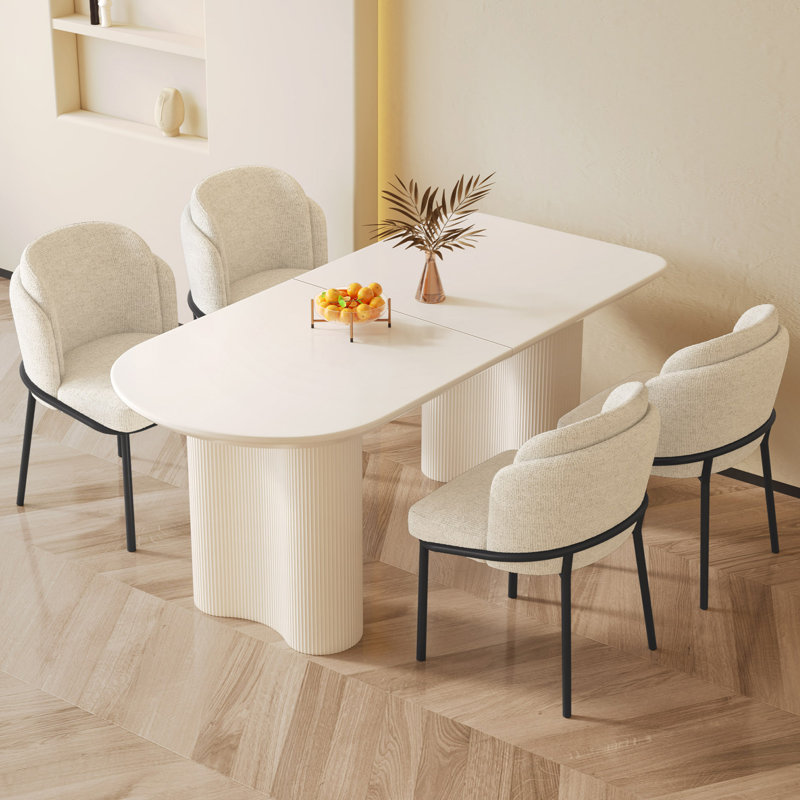 Pearlena 55.11" Modern Rectangle Cream White Dining Table Set with 4 Chairs for Kitchen, Bar, Living Room