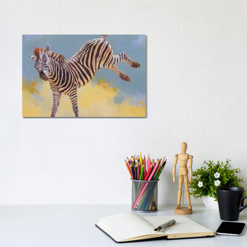 Bucking Zebra 1 Piece Wrapped Canvas Painting, 20.32 cm H x 30.48 cm W
