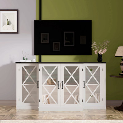 Farmhouse Tv Stand Wih Storage, 63" Entertainment Center , Wooden Media Tv Console With Height Adjustable Shelves For Living Room by Ophelia & Co.