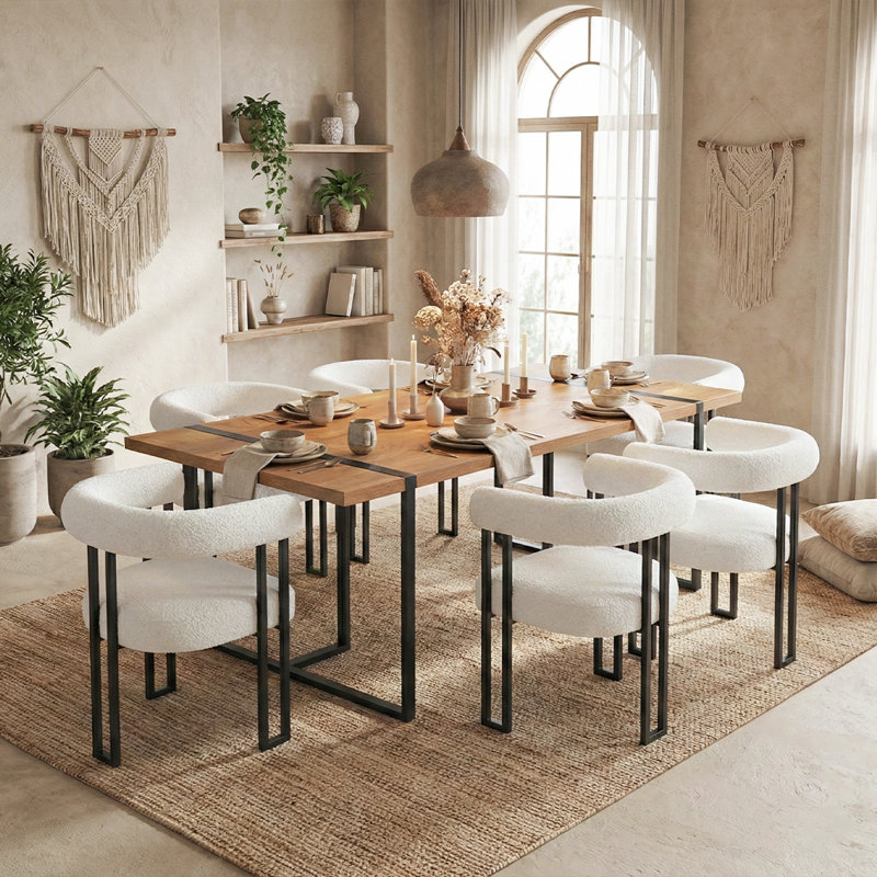 Ensemble de table de salle à manger rectangulaire moderne pour 6 personnes avec chaises rembourrées Boucle