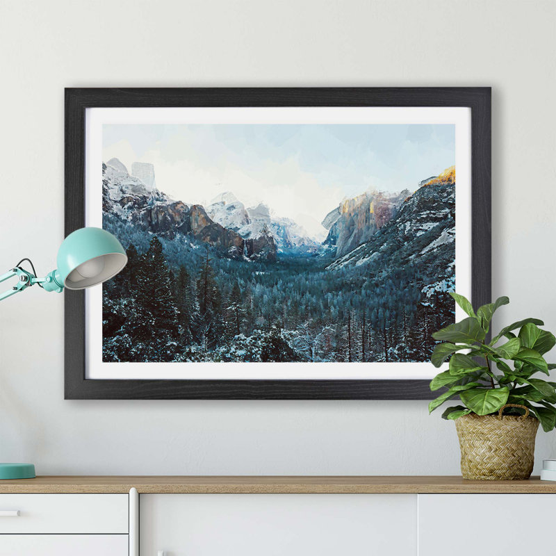 Winter In Yosemite Valley - Single Picture Frame Print, 62cm H x 87cm W x 2cm D, Black
