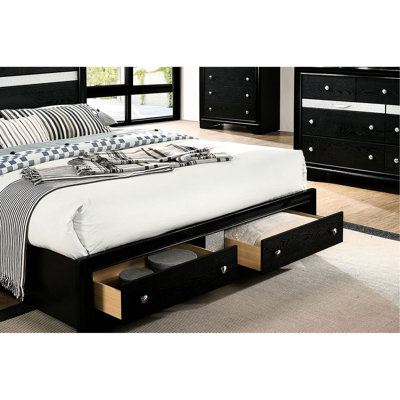 Grand lit en bois massif avec rangement noir, ensemble moderne Temptation Black