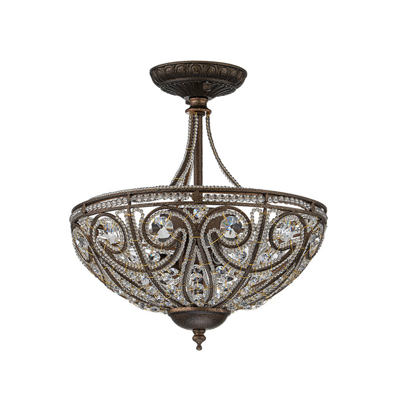 3-Light Drum Crystal Semi Flush Mount