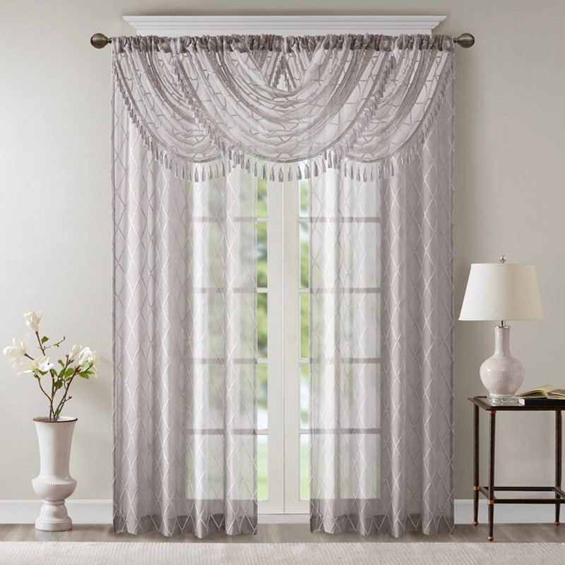 Diamond Sheer Embroidered Waterfall Valance Grey 38X46", Gray
