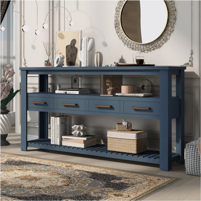 61.52'' Modern Console Table with 4 Drawers and Open Shelves