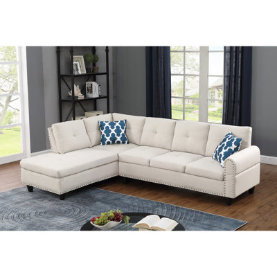 Paired L-Shaped Sofa In Beige With Matching Ottoman And Storage, Perfect For Comfortable And Stylish Seating, Sectional