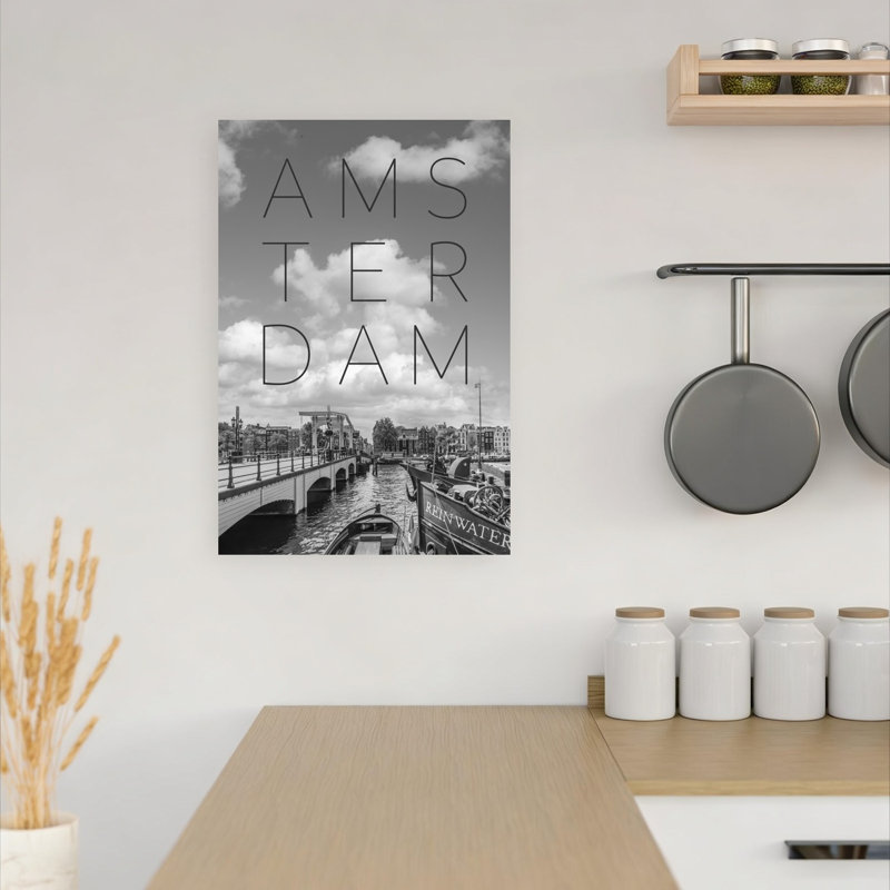 Affiche murale minimaliste abstraite représentant le pont du canal d'Amsterdam, 18" H x 12" W