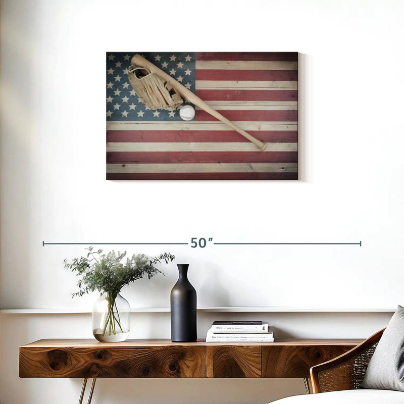 Baseball Sireci sur drapeau américain, H 20 po x l 30 po