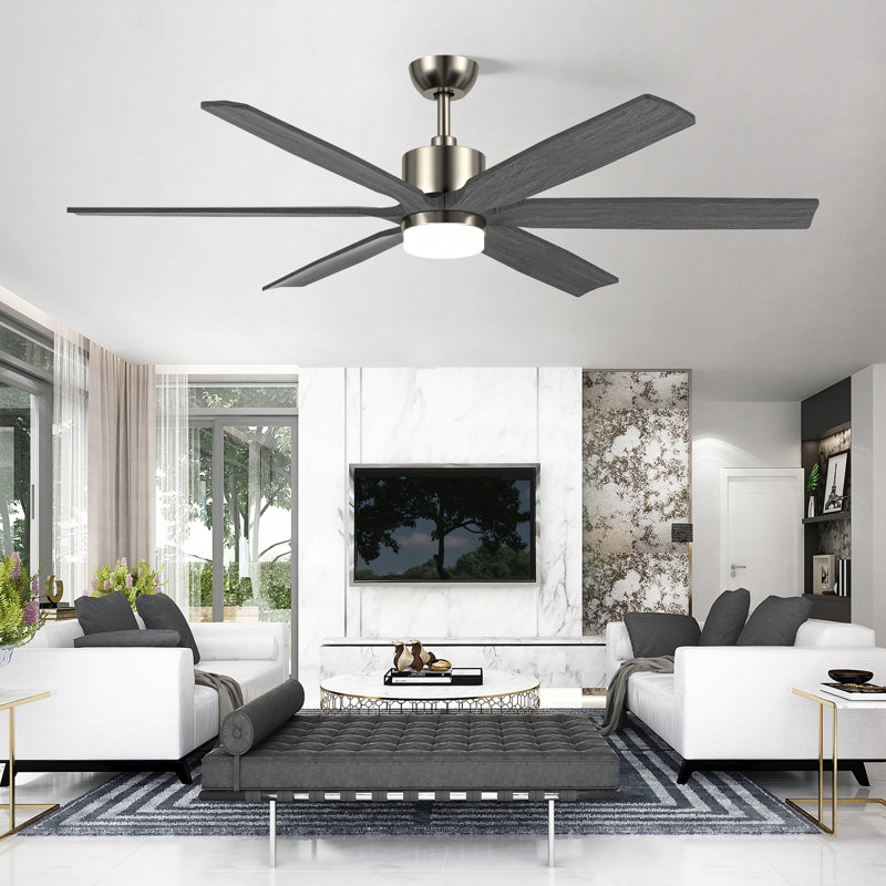 Ceiling Fan With Led Light, Remote Control, Reversible Motor, 5 Color Temperatures, Solid Wood Blades, Nickel, 60" Wide