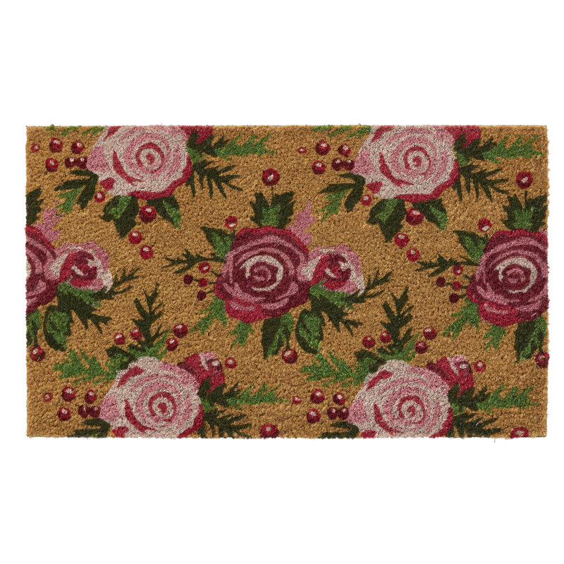 Winter Roses and Berries Doormat 18x30 Outdoor Doormat