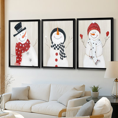 Festive Snowman I - Toile tendue avec châssis sur mesure - 3 pièces