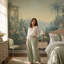 Papier peint mural rétro avec paysage romantique jardin pastel-129446212-129446207