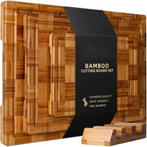 Ginsu Bamboo Wood Cutting Board Set with 6 Color-Coded Mats and