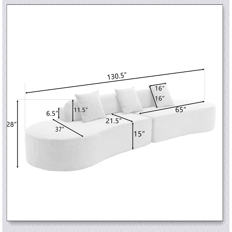 canapé courbé, canapé en tissu éponge, canapé minimaliste, Gris