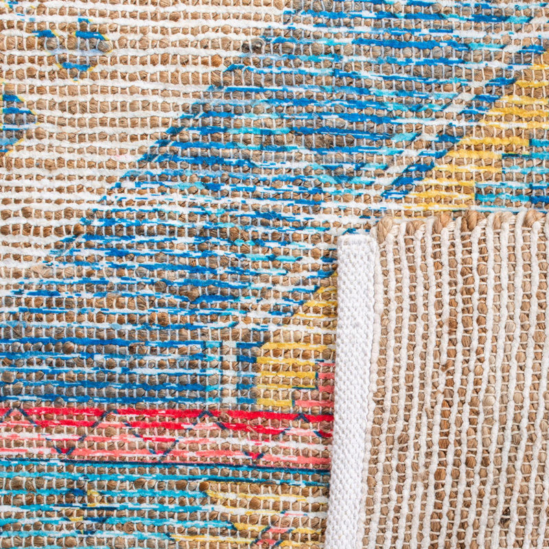 Tapis crème / bleu en coton tissé à la main Joppatowne, Rectangle 8 pi x 10 pi