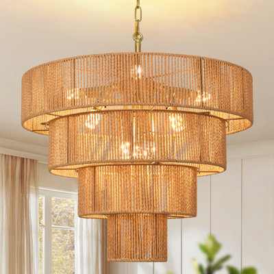 Boho Rattan Chandelier Light Fixture
