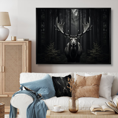 Black White Moose Monochrome Framed On Canvas Print