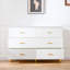 Commode 6 tiroirs blanche avec poignées dorées et pieds en métal