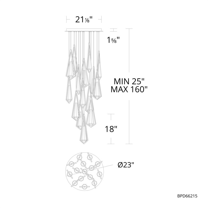 Devotion LED Pendant, 18" H x 23" W x 23" D, Black, 15 Lights