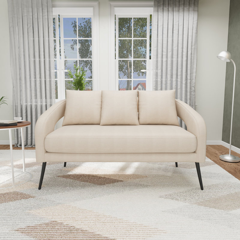 Causeuse l 53,7 po moderne avec dossier ouvert avec 3 coussins, Beige